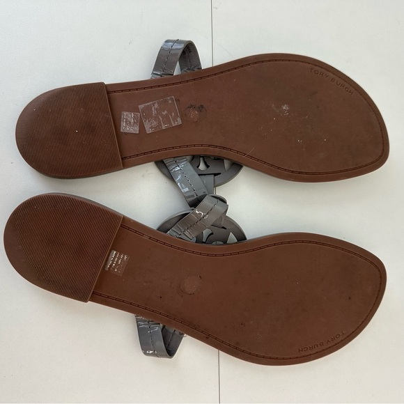 Tory Burch Miller Sandals Malta Gray Patent Leather Shoes Womens SZ US 9 - Picture 5 of 7